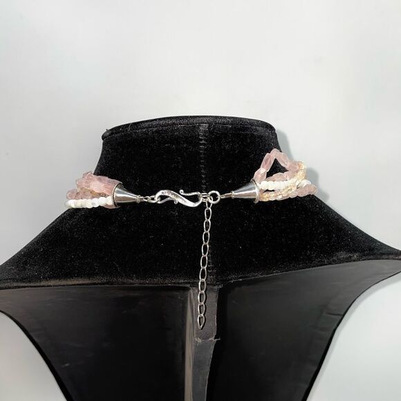 Exquisite Rose Quartz, Mother of Pearl Sterling Silver Necklace - Picture 5 of 5